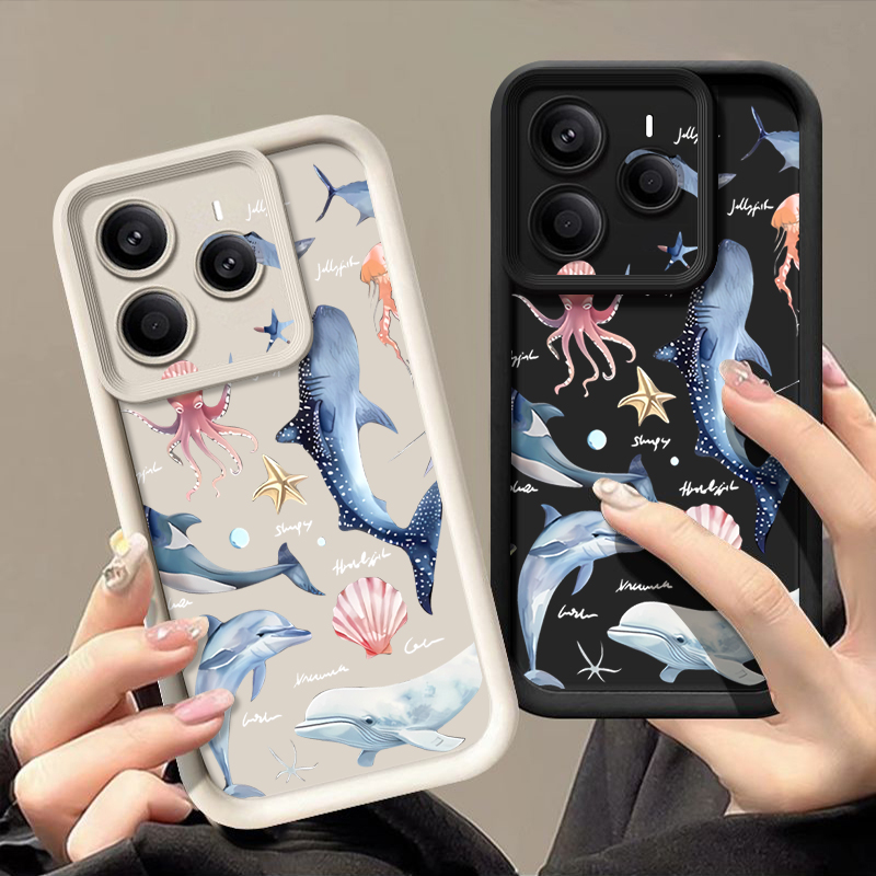 Phone Cases Redmi - غطاء هاتف ناعم بنمط دولفين لطيف