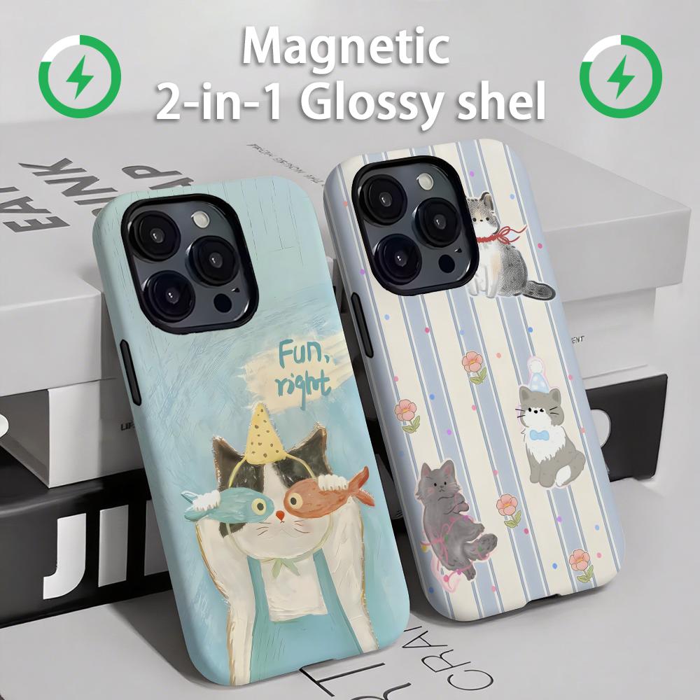 Phone Cases Cute Iphone 13 - حافظة هاتف لطيفة للقطط والكلاب مغناطيسية