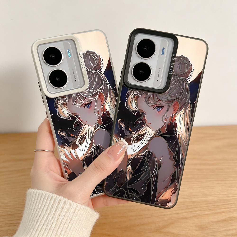 Phone Cases Realme - غطاء هاتف ملون فضي بتصميم أنمي
