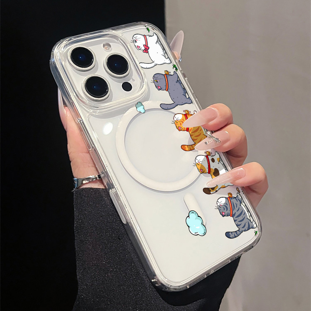 Phone Cases Cute Iphone 13 - غطاء هاتف شفاف بتصميم قطة كرتونية