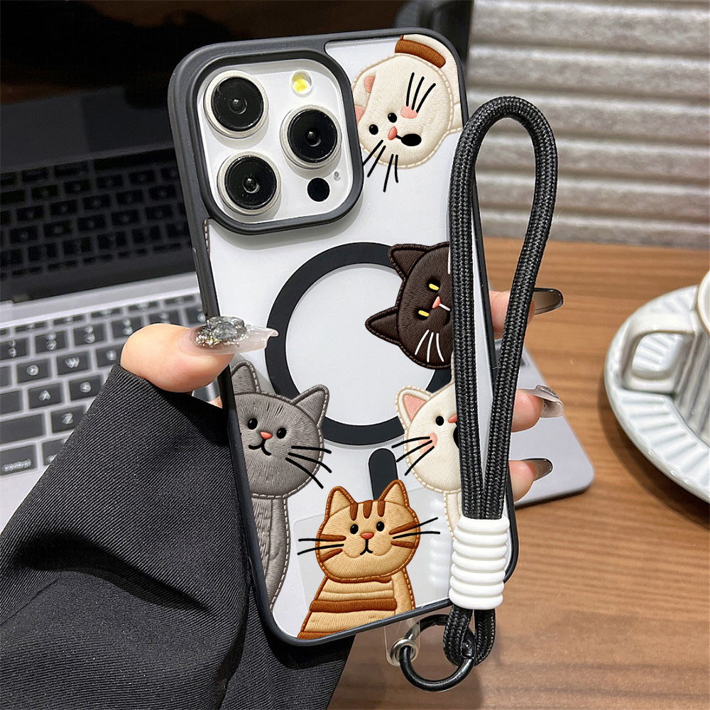 Phone Cases Cute Iphone 13 - غطاء هاتف لطيف بتصميم قطة مطرزة